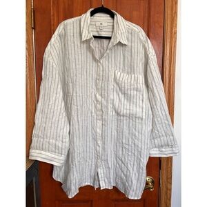 Oversized Striped Linen Button-Up Shirt